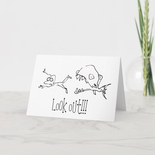 Chased by Shark Cartoon Happy Birthday Card (Front)