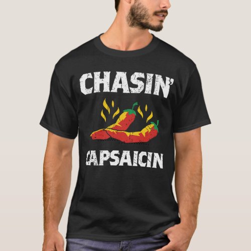 Chasin Capsaicin Funny Hot Spicy Pepper Sauce Gif T_Shirt
