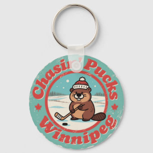 Chasin’ Pucks in Winnipeg Art Keychain