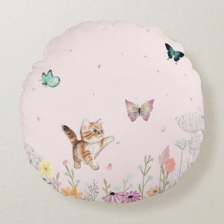 Chasing Butterflies Round Pillow