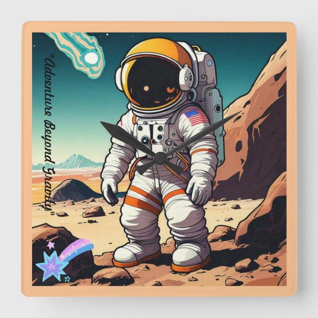 "Chasing Celestial Dreams" Square Wall Clock (Front)