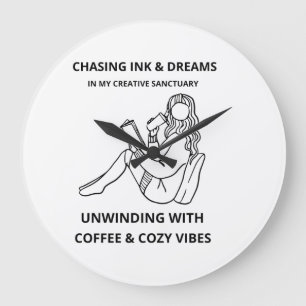 Chasing Ink and Dreams   Cozy Creative Sanctuary  Large Clock