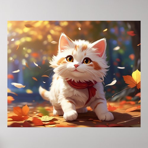  Chasing Leaves Kitten  54  Kitty Cat AP68  Poster