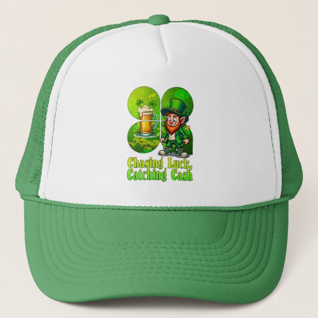 Chasing Luck Catching Cash St Patrick’s Day - boné Trucker Hat (Front)
