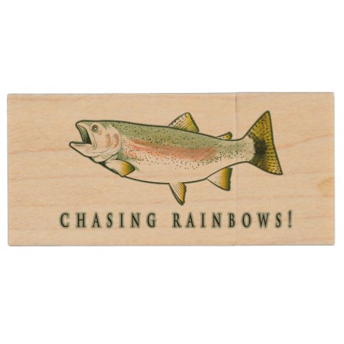 Chasing Rainbow Trout Wood USB Flash Drive