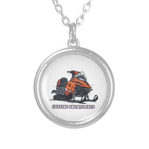 Chasing Snowflakes Snowmobile Adventure Silver Plated Necklace