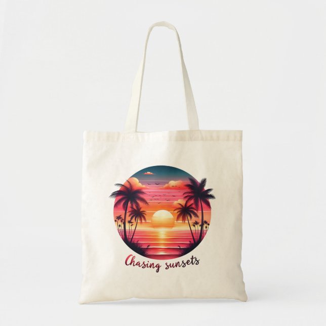 "Chasing Sunsets" Beach Sunset Tote Bag (Front)