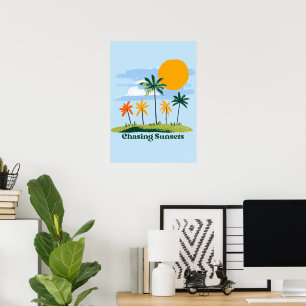 Chasing Sunsets Vintage Tropical Palm Trees Poster