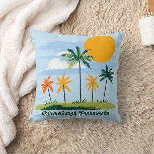 Chasing Sunsets Vintage Tropical Palm Trees Throw Pillow