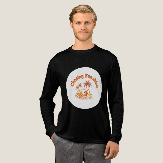 Chasing Sunshine – Retro Surfer & Palm Tree Summer Tri-Blend Shirt (Full Front)