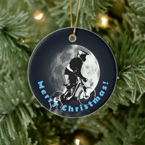 Chasing the Moon _ Mountain Biker Ceramic Ornament