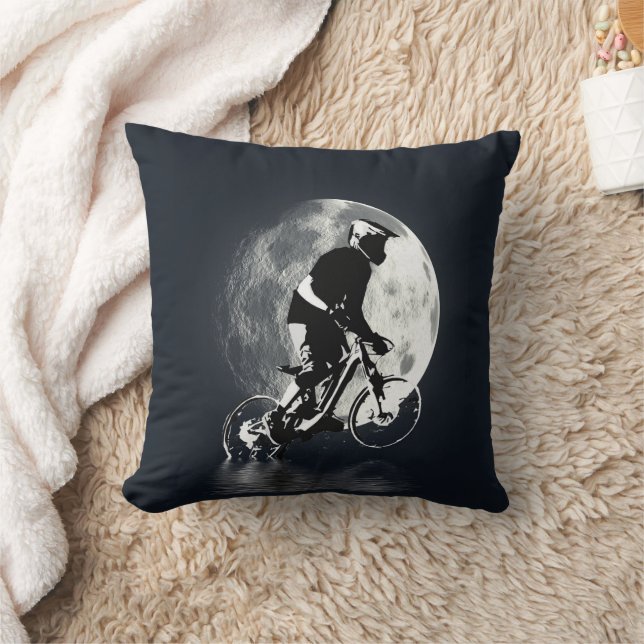 Chasing the Moon - Mountain Biker  Throw Pillow (Blanket)
