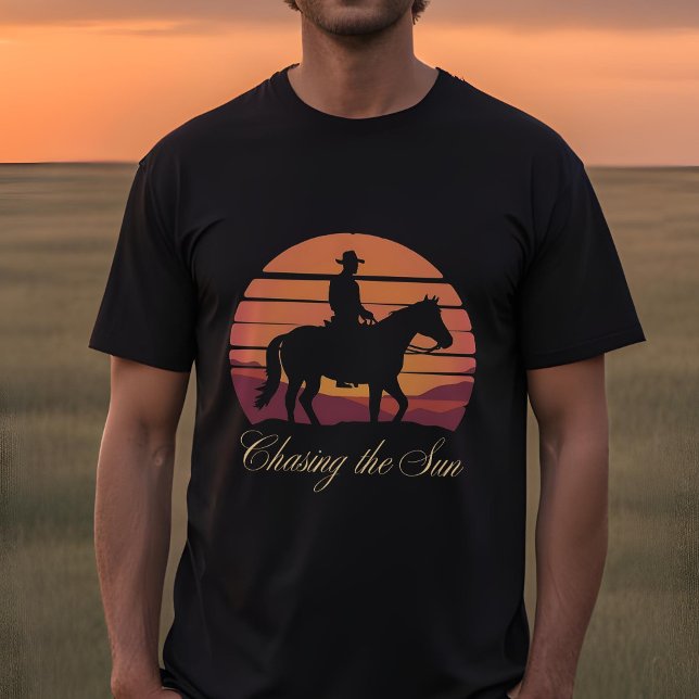Chasing the Sunset - Minimalist Cowboy Silhouette T-Shirt (Creator Uploaded)