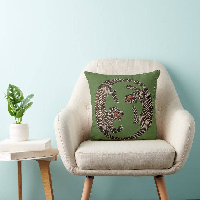 Chasing Tigers Taguchi Tamoki Olive Green Throw Pillow (Chair)