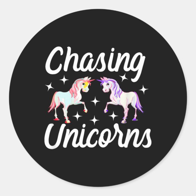 Chasing Unicorns Magical Classic Round Sticker (Front)