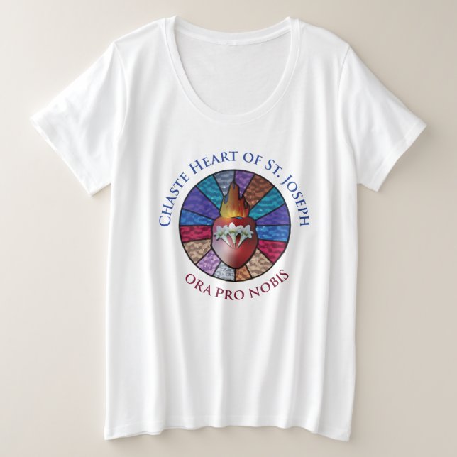 Chaste Heart of St. Joseph Stained Glass Design Plus Size T-Shirt (Design Front)
