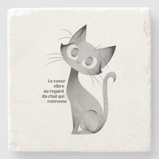 Chat assis au regard langoureux stone coaster (Front)