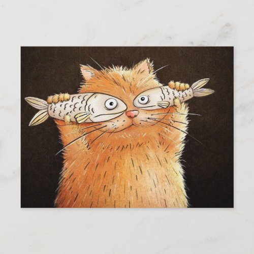 Chat avec yeux de poisson postcard