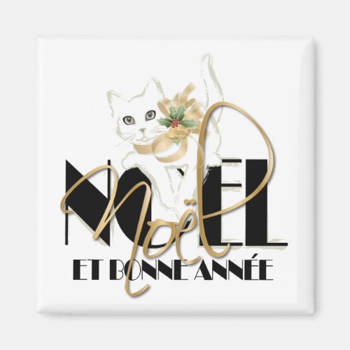 Chat Blanc, Noël et Bonne Année Magnet