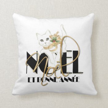Chat Blanc  Noël Et Bonne Année Throw Pillow by ArtDivination at Zazzle