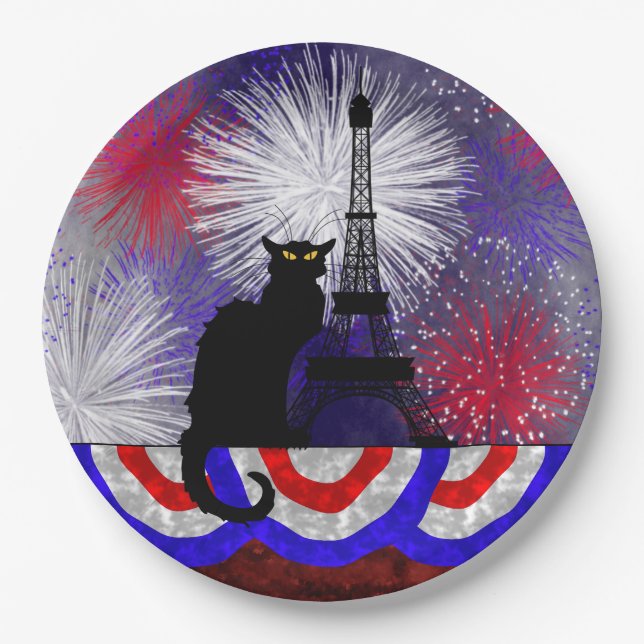 Chat Noir Bastille Day Paper Plates (Front)
