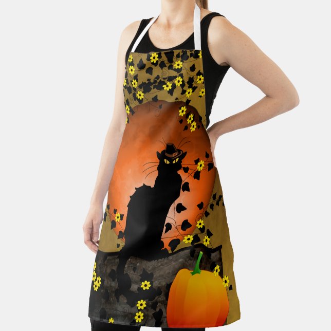 Chat Noir, black cat, pumpkin Thanksgiving Apron (Insitu)
