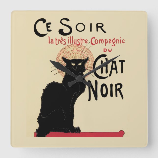 Chat Noir~Black Cat Square Wall Clock (Front)