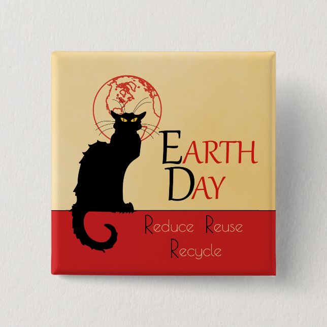 Chat Noir Earth Day Reduce Reuse Recycle Button (Front)