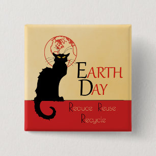 Chat Noir Earth Day Reduce Reuse Recycle Button