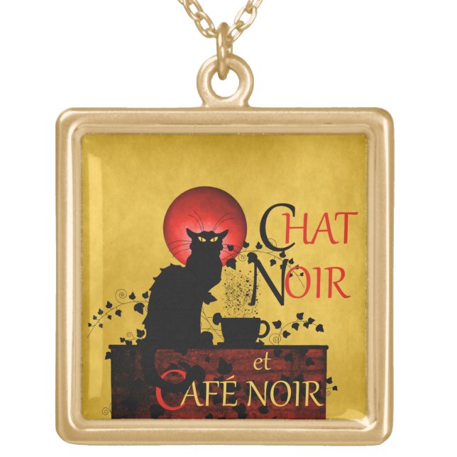 Chat Noir et Café Noir Gold Plated Necklace (Front)