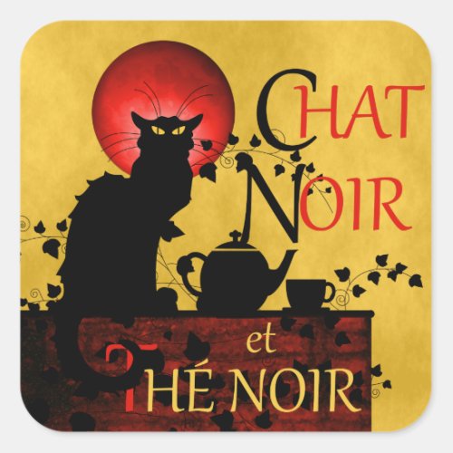 Chat Noir et Th Noir Black Cat Black Tea Square Sticker