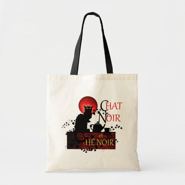 Chat Noir et Thé Noir, Black Cat Black Tea Tote Bag (Front)