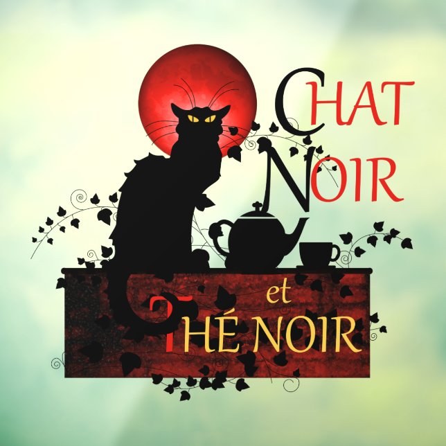 Chat Noir et Thé Noir, Black Cat Black Tea Window Cling (Sheet 3)