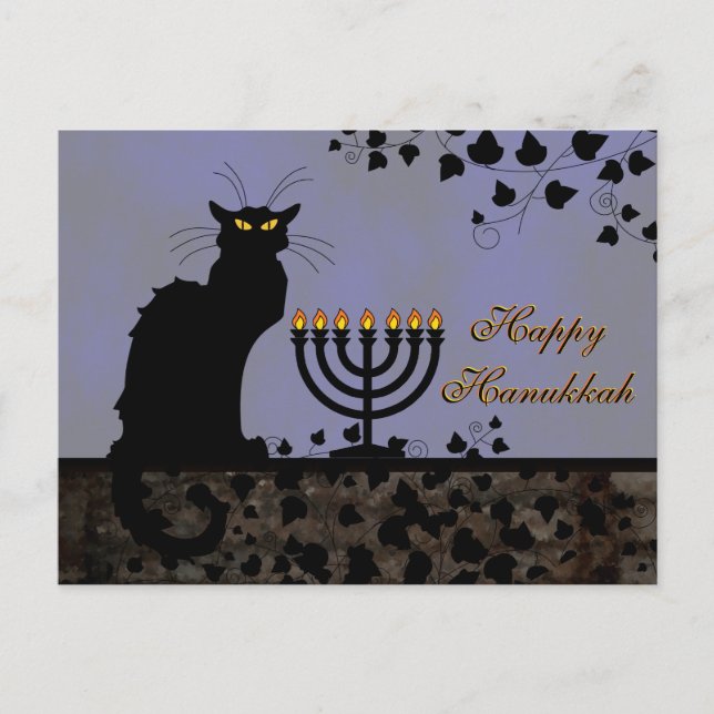 Chat Noir Hanukkah Holiday Postcard (Front)