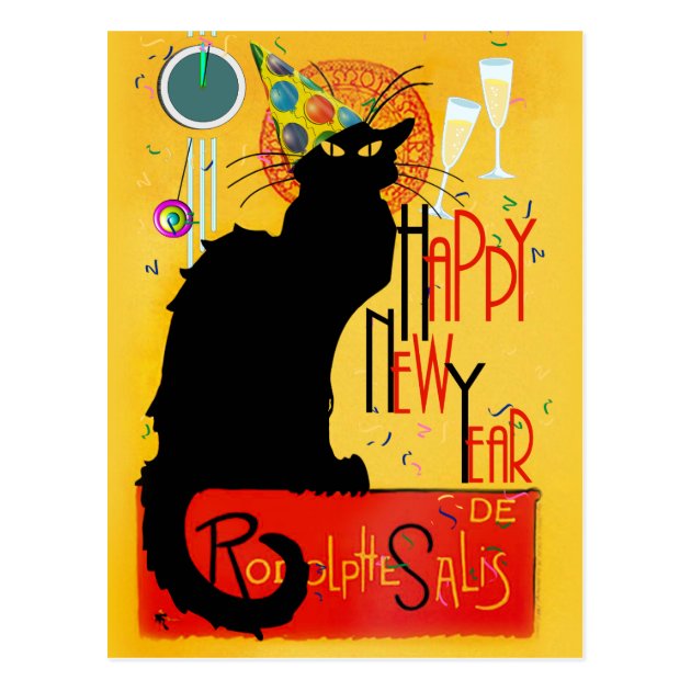 Chat Noir Happy New Year Postcard