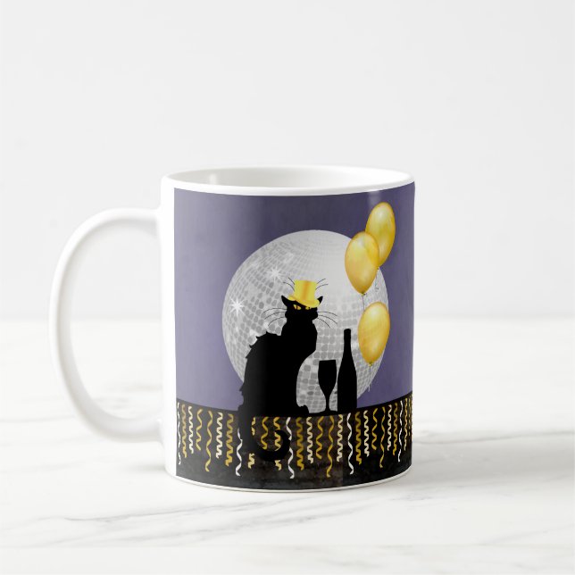Chat Noir New Year Eve Coffee Mug (Left)