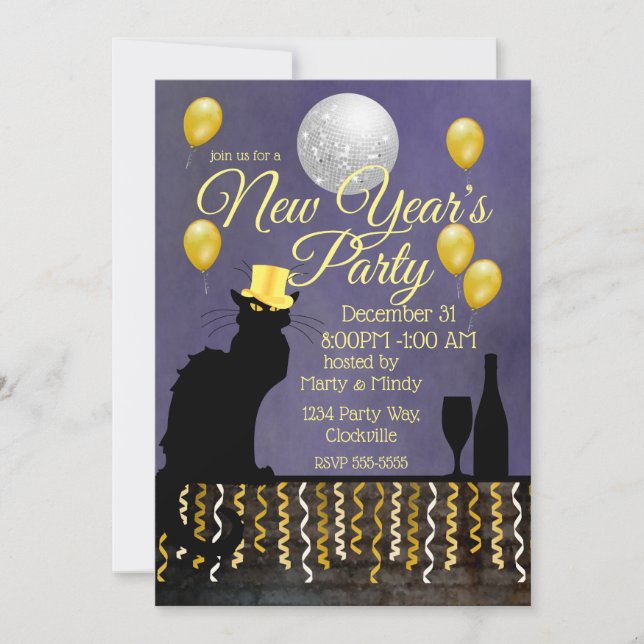 Chat Noir New Year Eve Invitation (Front)