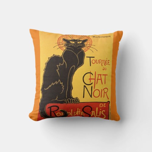 Chat Noir Steinlen Belle Epoque Vintage Art Throw Pillow