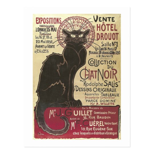 Chat Noir Vente Hôtel Drouot Steinlen Fine Art Postcard