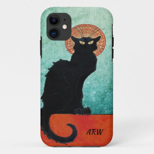Chat Noir Vintage French Black Cat Blue iPhone 11 Case