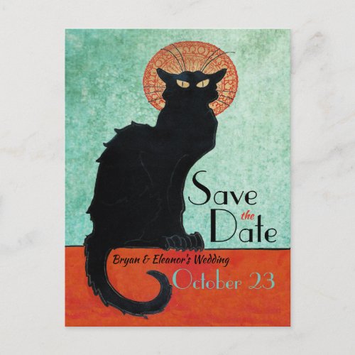 Chat Noir Vintage French Cat Blue Save the Date Postcard