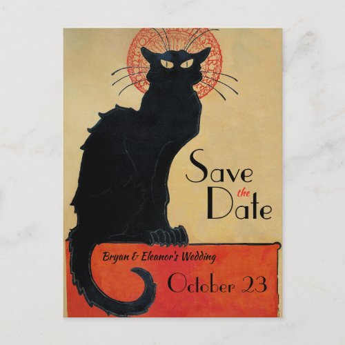 Chat Noir Vintage French Cat Save the Date Postcard