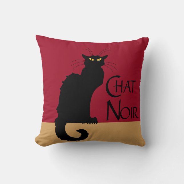 Chat Noir Vintage Throw Pillow (Front)