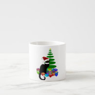 Chat Noir With Christmas Tree and Gifts Espresso Cup