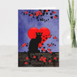 Chat Noir with Red Roses Holiday Card