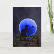 Chat Noir with Single Red Rose Holiday Card
