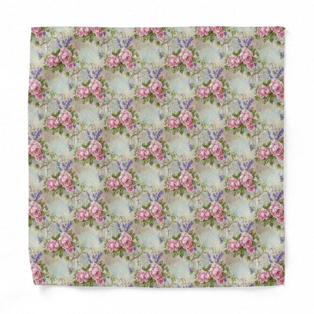 Chateau Core Pink Rose and Lavender Shabby Chic Bandana (Front)