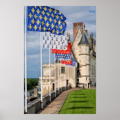 Chateau dAmboise and flag France Poster