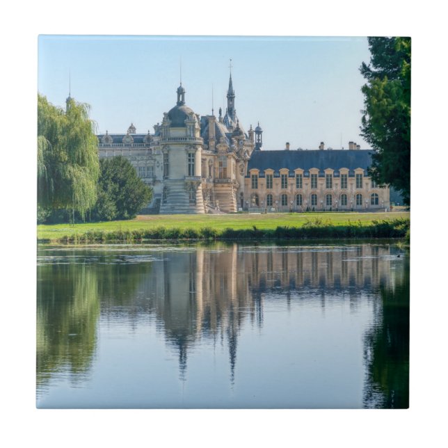 Chateau de Chantilly and reflection in a pond Ceramic Tile (Front)
