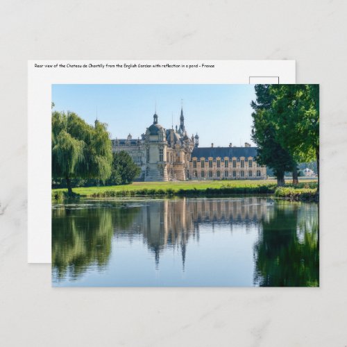 Chateau de Chantilly and reflection in a pond Postcard